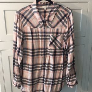 Pink Plaid Button Down Charming Charlies Size(XL)